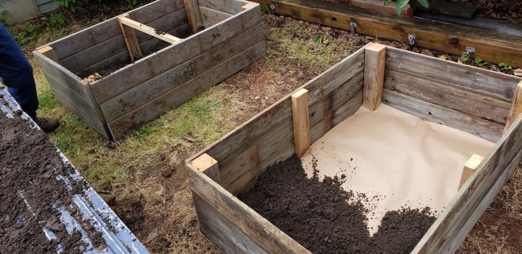 raised bed being filled